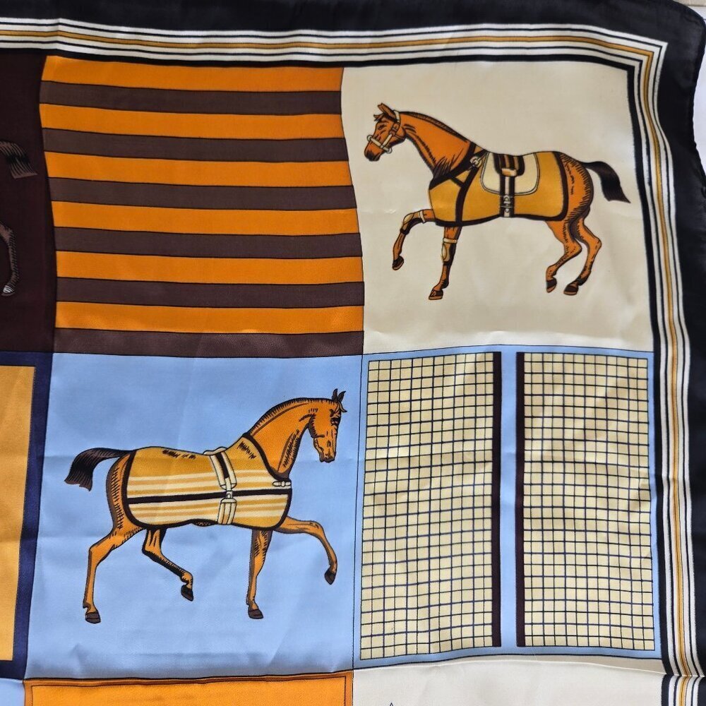 Earth Toned Square Scarf Multicolor Stripes Horses Gifts Office Travel Feminine - Picture 3 of 7